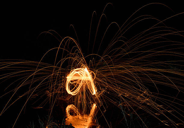istock Man cast Fire steel wool on the bridge 476218202