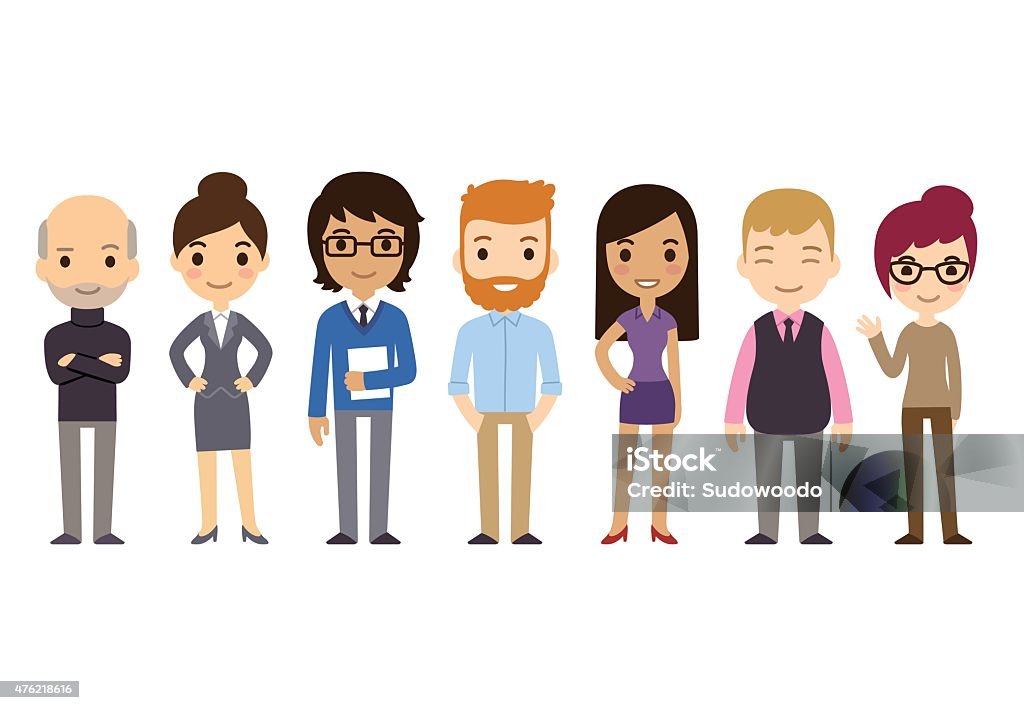 Cartoon Businesspeople Set of diverse business people isolated on white background. Different nationalities and dress styles. Cute and simple flat cartoon style. Cartoon stock vector
