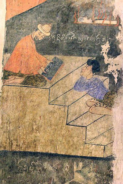 istock Ancient Buddhist temple mural depicting a Thai daily life scene 476218817