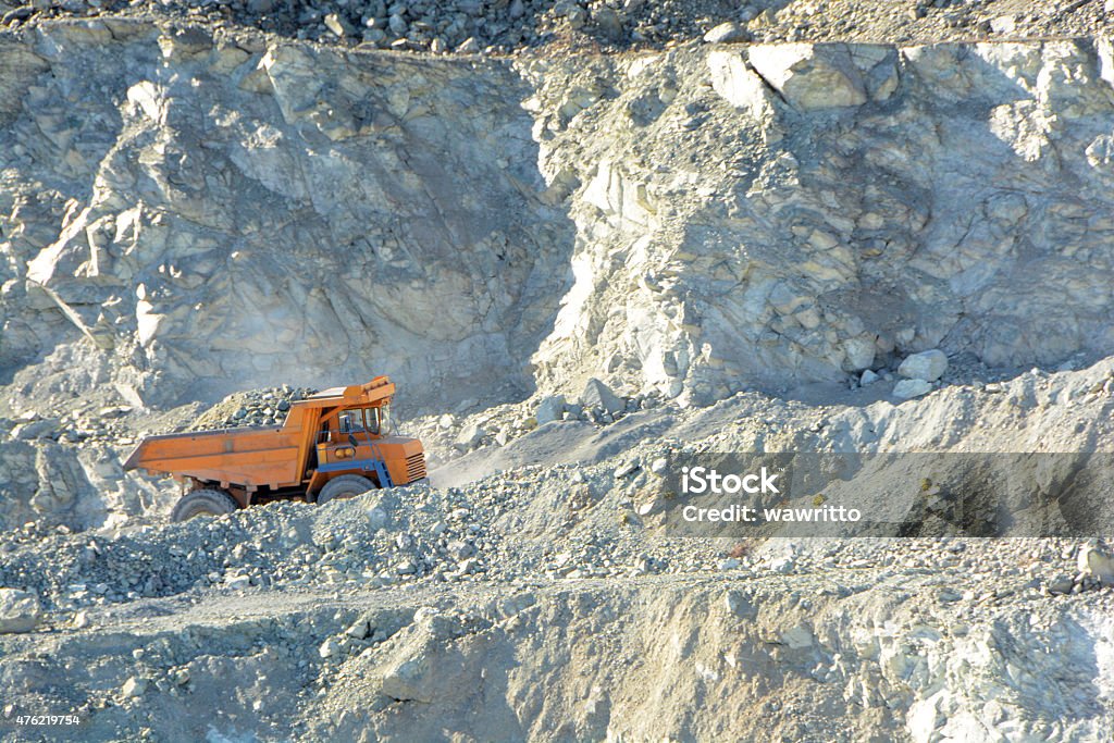 big yellow mining truck big yellow mining truck in quarry 2015 Stock Photo