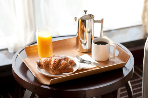 Breakfast in a hotel room