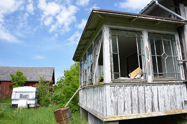 Detail of old abandoned home stock photo