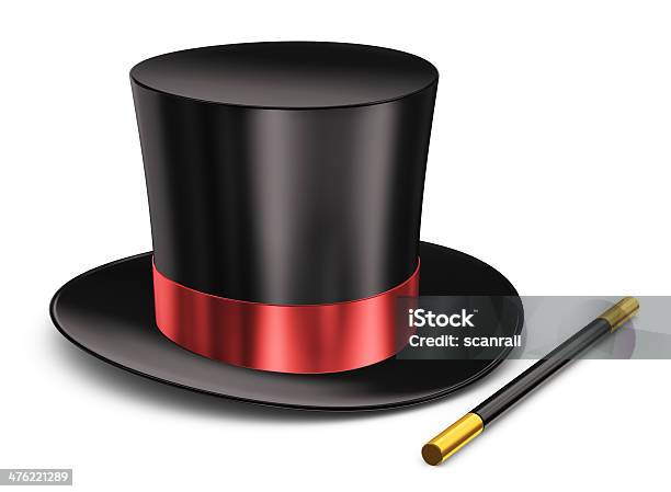Magic Hat And Wand Stock Photo - Download Image Now - Magician, Top Hat, Hat