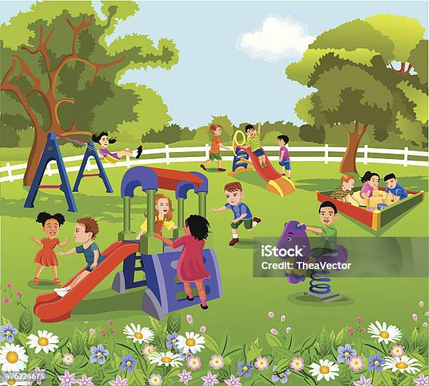 Happy Children Playing In The Courtyard Stock Illustration Download