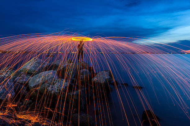 istock Firework showers of hot glowing sparks from spinning steel wool. 476226214