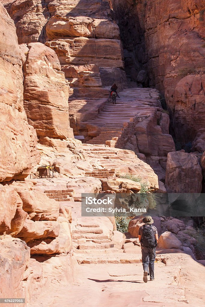 Petra, Jordan,walking up to monastery Hiking the monastery -eight hundred steps, Petra, Jordan. Adventure Stock Photo