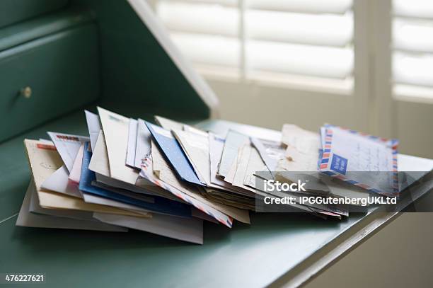 Letters On Writing Desk Stock Photo - Download Image Now - Heap, Mail, Envelope