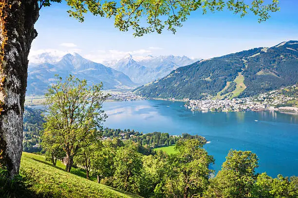 Beautiful landscape with Alps and Zeller See in Zell am See, Salzburger Land, Austria.