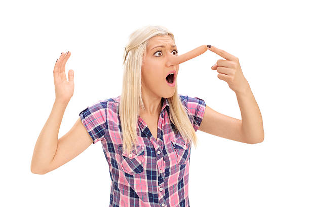 istock Displeased woman looking at her growing nose 476227752