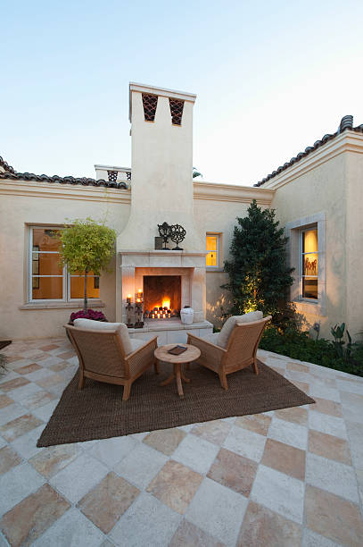 istock Outdoor Room At Dusk With Fireplace 476228193
