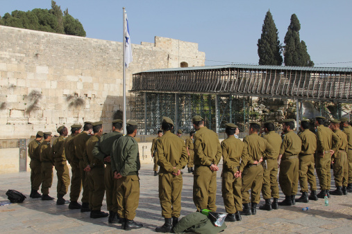 Jerusalem, Israel - March 13, 2012: Israeli   soldiers at the holiest Jewish site - Western/Wailing wall