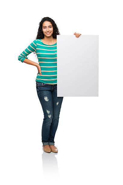 istock Confident woman showing placard 476228556