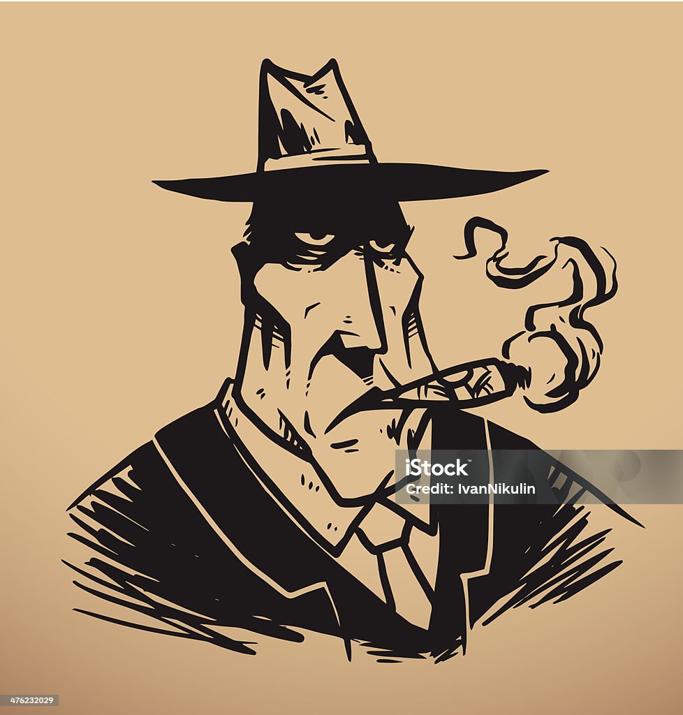 Gangster con un habano - arte vectorial de Mafia libre de derechos