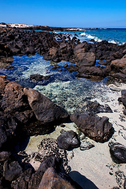 istock sky light  beach water  in lanzarote  isle foam rock 476232599