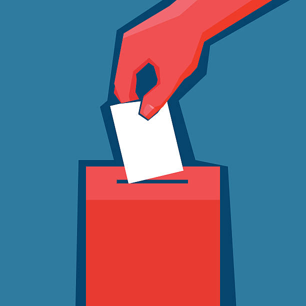 ilustrações, clipart, desenhos animados e ícones de mão coloca voto na urna - elect