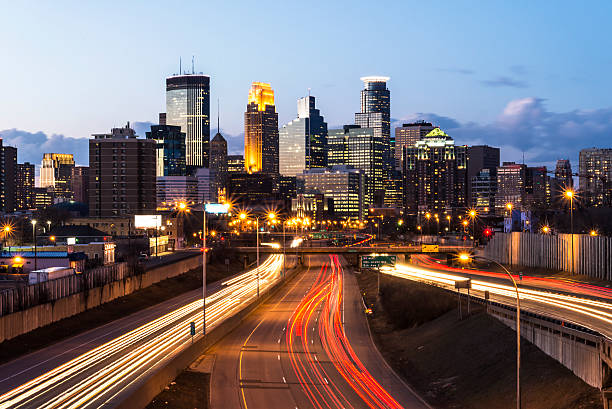 istock Minneapolis Skyline with Car Light Trails 476234184