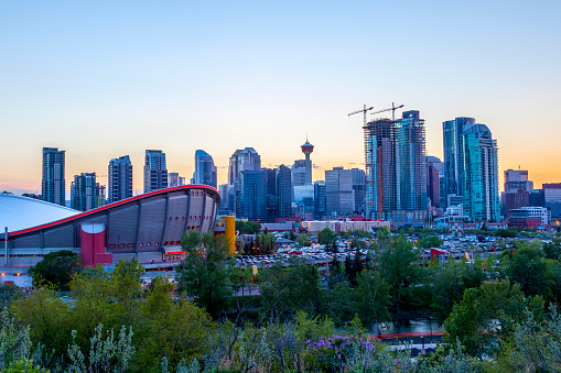 Sunset over Calgary's downtown skyline. HDR rendering.