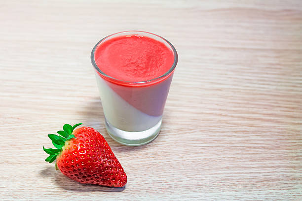 istock cream pudding of strawberries and vanilla. Panna cotta 476240315