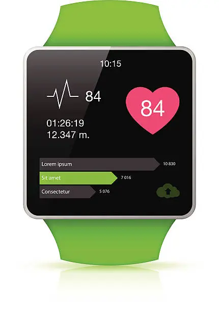 Vector illustration of Green Smart watch with health app icon on the screen