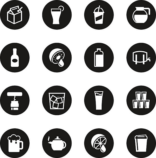 напитки иконки набор 3-черный круг series - tequila shot stock illustrations