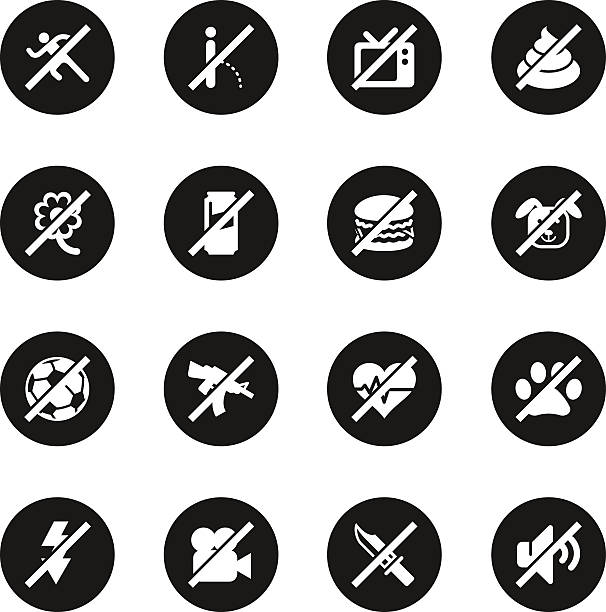 ilustraciones, imágenes clip art, dibujos animados e iconos de stock de las prohibiciones icons set 2-círculo negro serie - single flower flash