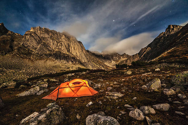 istock Orange tent in the mountains. 476244858