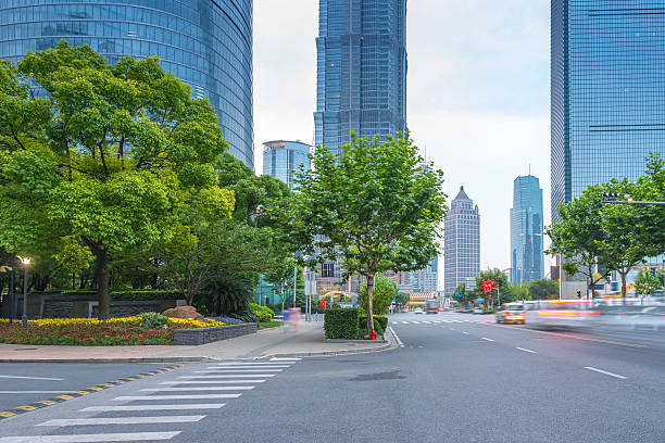 il viale di secolo scena di strada in shanghai lujiazui, cina. - city urban scene business china foto e immagini stock