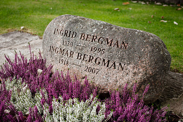 Ingmar and Ingrid Bergmans Tombstone on Gotland, Sweden stock photo