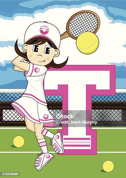 Tennis Ragazza Di Apprendimento Lettera T - Immagini vettoriali stock e altre immagini di Abbigliamento casual - Abbigliamento casual, Abbigliamento sportivo, Adolescente