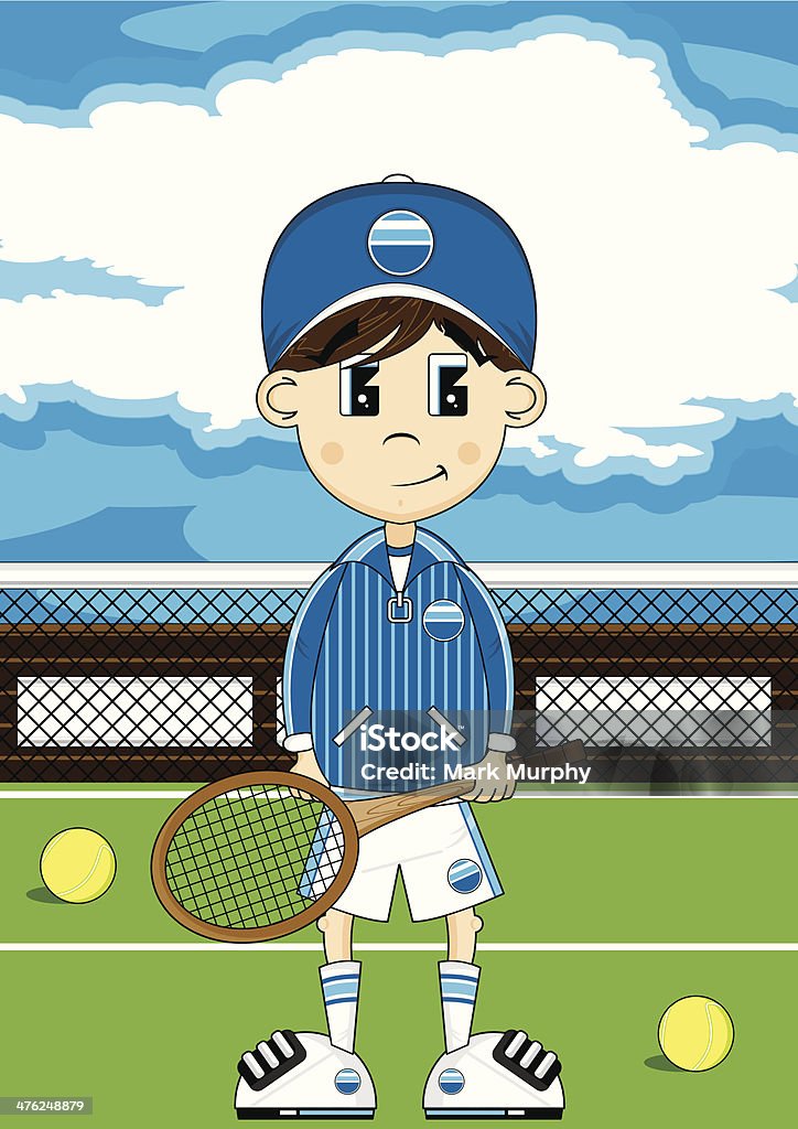 Ładny chłopiec na kort tenisowy - Grafika wektorowa royalty-free (Kort)
