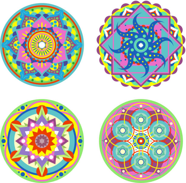 ilustrações de stock, clip art, desenhos animados e ícones de mandala simetria inspiração ritual símbolo - mandala circle hinduism pattern