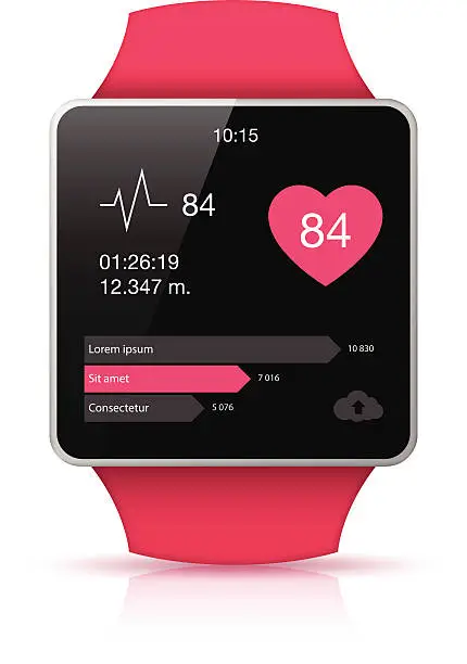 Vector illustration of Pink Smart watch with health app icon on the screen