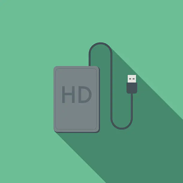 Vector illustration of Flat Design External Hard Drive Icon With Long Shadow