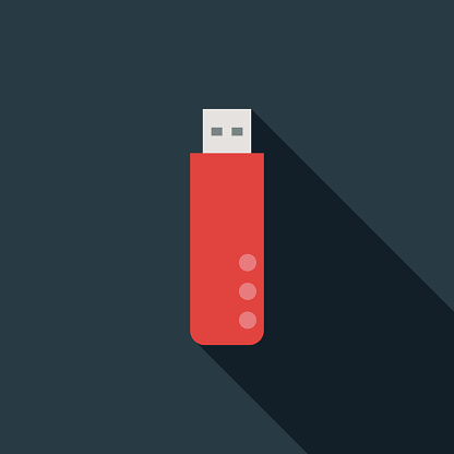 Flat Design USB Flash Drive Icon With Long Shadow