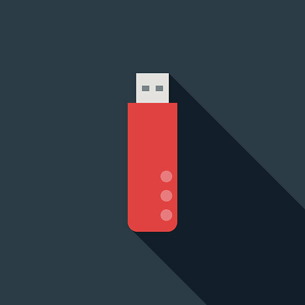 Flat Design USB Flash Drive Icon With Long Shadow A trendy flat design style USB Flash storage drive icon with a long shadow. Download includes RGB JPEG at 4000px and a fully editable AI10 vector EPS file. usb stick stock illustrations