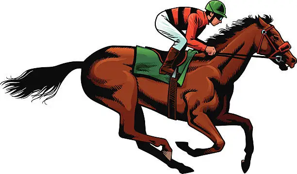 Vector illustration of Horseracing - Purebred Horse During Race