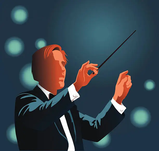 Vector illustration of Orchestra Conductor Conducting Clasical Music
