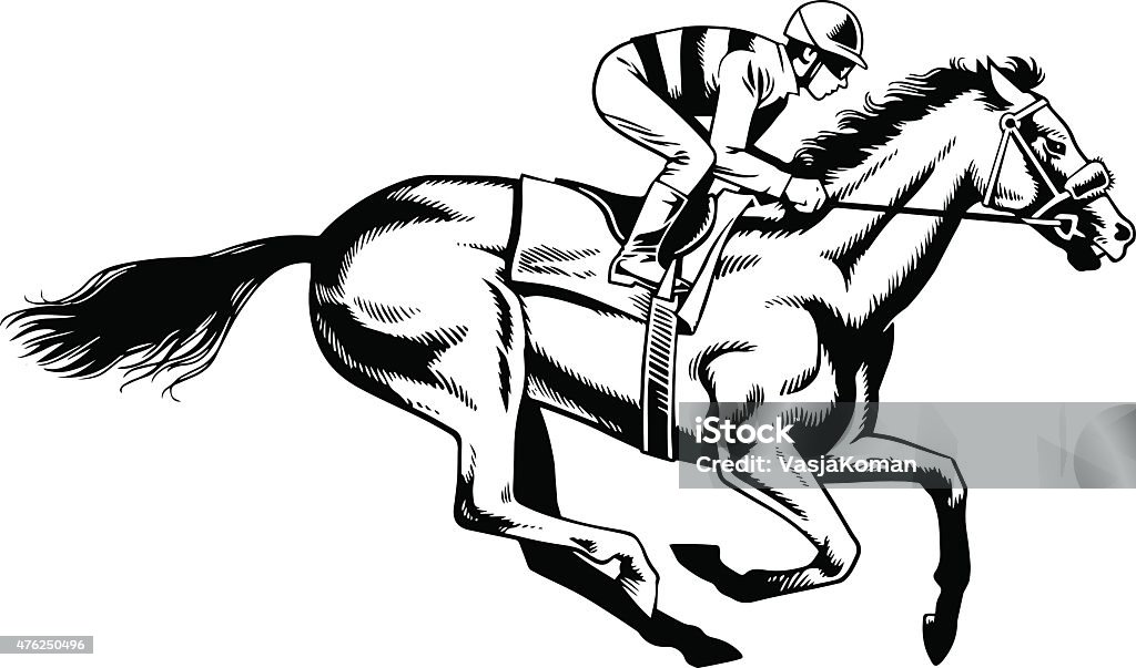 Purebred Horse Racing - Black and White Drawing All images are placed on separate layers. They can be removed or altered if you need to. Some gradients were used. No transparencies.  Horse Racing stock vector