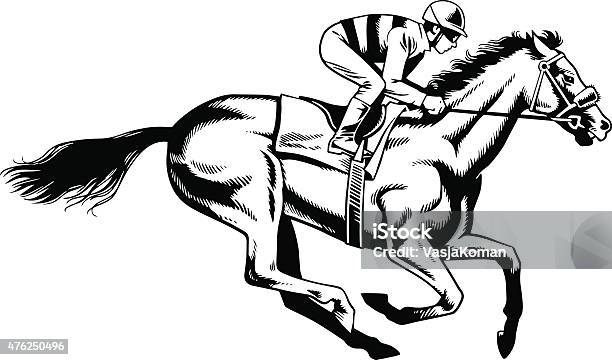 Purebred Horse Racing Black And White Drawing Stock Illustration - Download Image Now - Horse Racing, Illustration, Horse