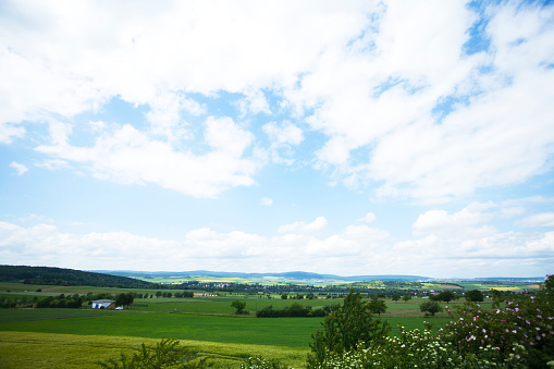 Summer panorama of eastern Taunus area seen from A 5 northeast from Frankfurt.