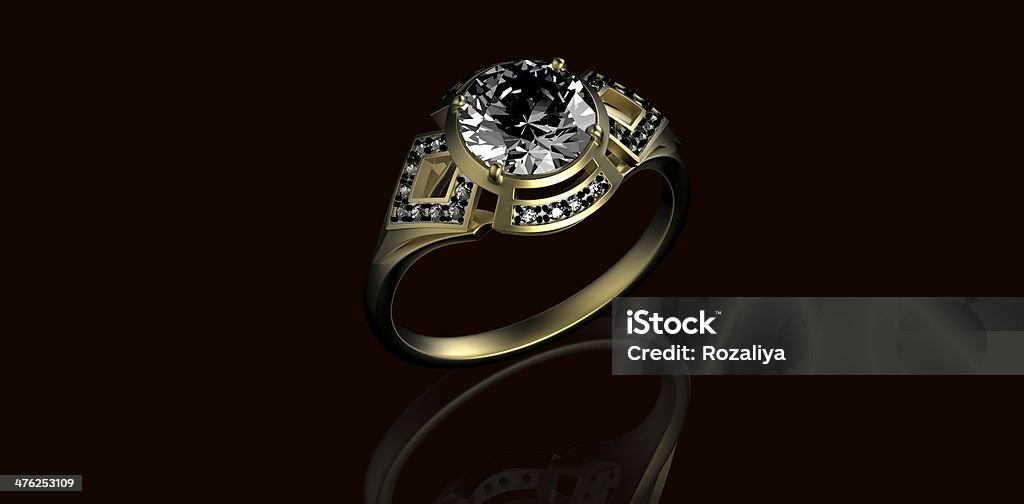 Gold Wedding Ring with diamond. Holiday symbol Artificial Stock Photo