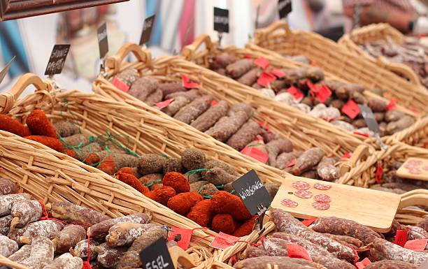 istock Market stall with sausage sale 476253885
