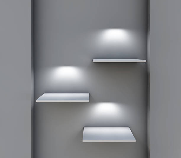 istock three 3d shelves and spotlights for exhibit 476254089