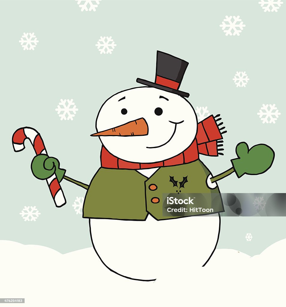 Снеговик, держа Леденец-трость с фоне - Векторная графика Белый фон роялти-фри