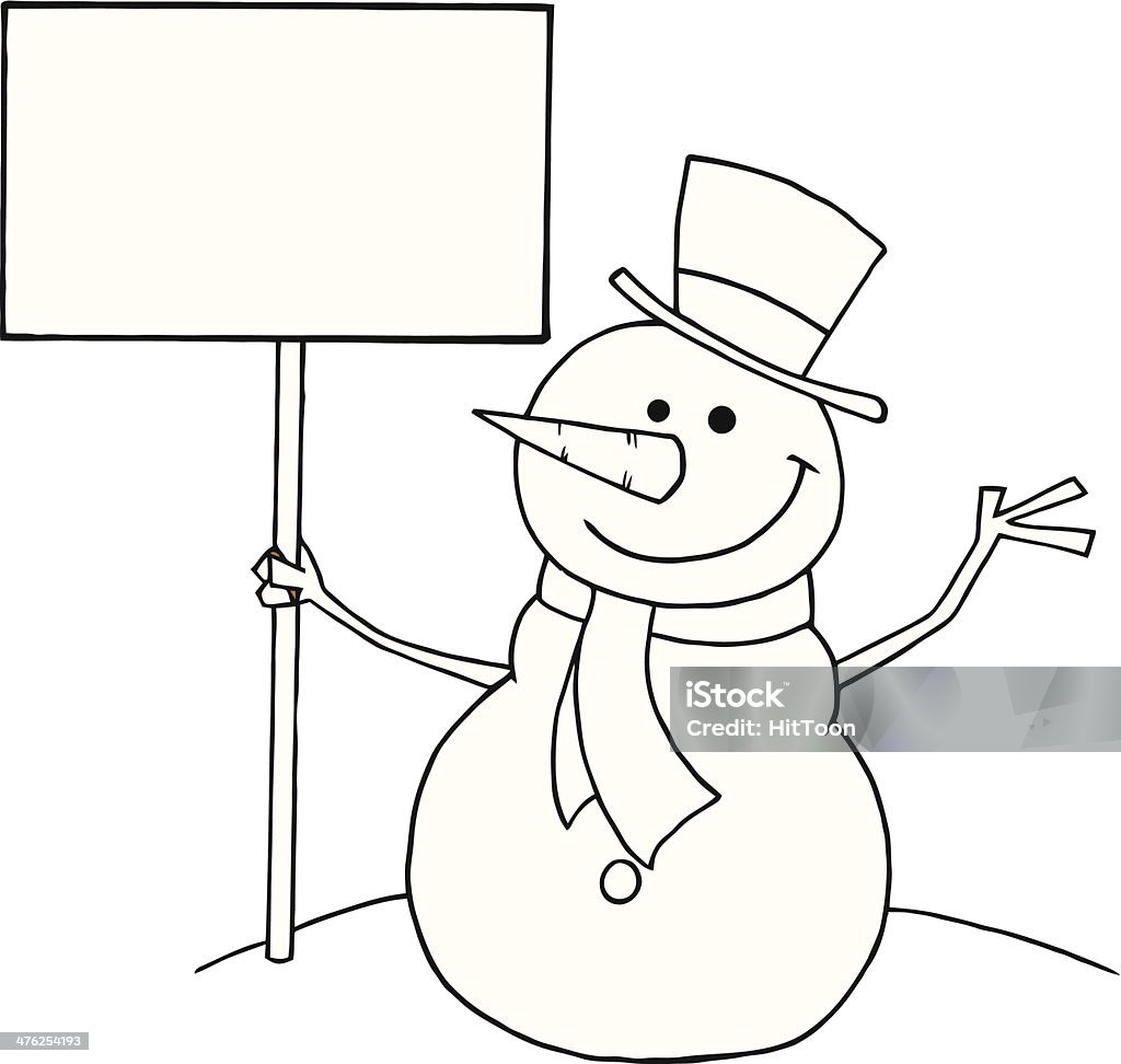 Preto e Branco boneco de neve segurando uma placa - Vetor de Boneco de Neve royalty-free