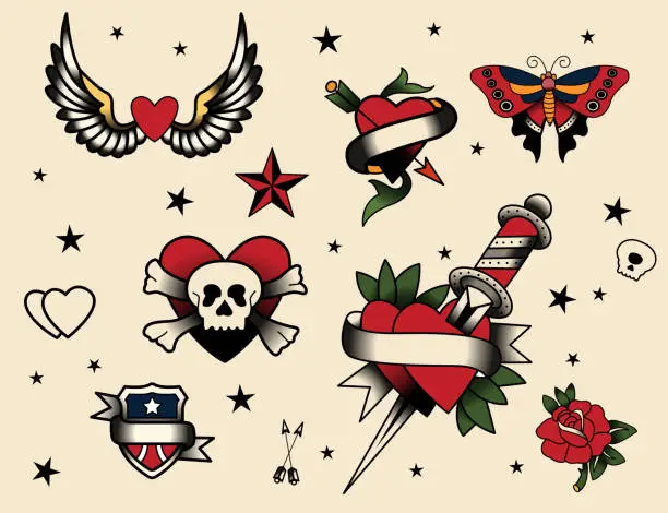 Vector illustration of Tattoo Flash Set