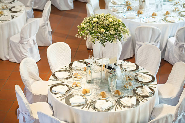 wedding reception table stock photo