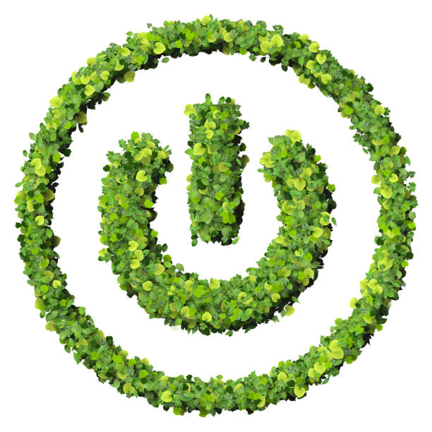 istock Media control turn off/on eco icon made from green leaves 476257244