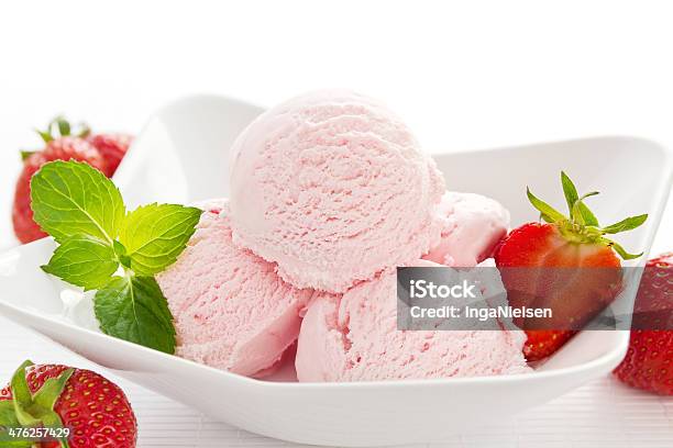 Strawberry Ice Cream Stock Photo - Download Image Now - Berry Fruit, Bowl, Close-up