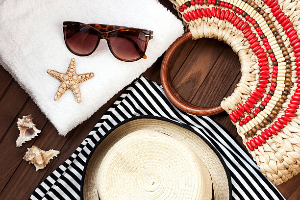 istock Beach bag with towel, sunglasses  and  hat 476257822
